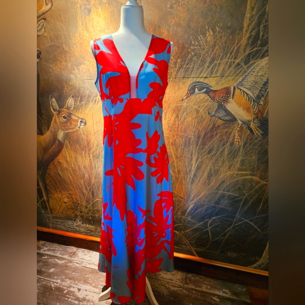 Red design Summer flowy Dress M~new